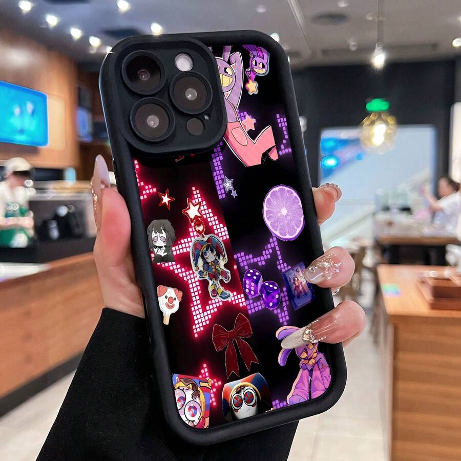Personaje de conejo y payaso. Morado oscuro, rojo.funda de teléfono Fundas compatibles con ,Apple,VIVO,OPPO,,, y Honor.Fabricadas en silicona TPU,ofrecen protección contra golpes y caídas. - Negro - Ver 1