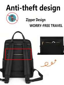 Women's Oxford Waterproof Laptop Bag Casual Backpack For Girls, Outdoor Solid Color Travel Backpack, Suitable For Girls, Students, Working People, Suitable For Work, Commuting, School, Business, Travel - Black - View 5