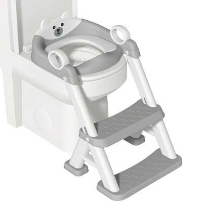 Piorlado Toilet Seat, Potty Training Seat For Toddler, Upgraded 2-In-1 Potty Toilet Training For Boys And Girls,Waterproof Cushioned Mat With Non-Slip Step Stool(Grey)