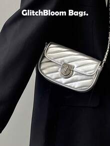 Túi đeo vai hình thoi sang trọng mới về, dây xích kim loại, túi đeo chéo vuông đa năng, phong cách đường phố thời trang, phù hợp cho tiệc tùng, tiệc chiêu đãi, làm quà tặng. - Bạc - Xem 3