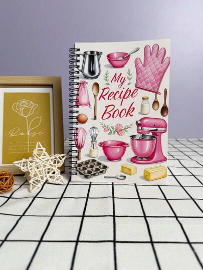 1pc Spiral Bound Recipe Notebook - "My Recipes" Design, Blank Pages, Suitable For Recording Recipes, Cooking, Recipe Planning, Ideal Gift For Mother's Day, Father's Day, Christmas, Birthday School Supplies,Back To School