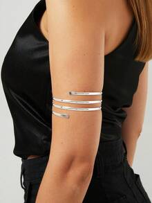 1pc Minimalist Metal Wire Bangle Bracelet, Suitable For Daily Wear - Silver - View 1