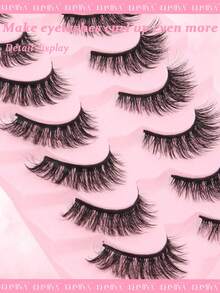 7对装假睫毛，纤细轻盈，D卷翘猫眼睫毛，自然狐狸眼假睫毛，蓬松仿貂毛条状假睫毛 - 黑色 - 查看 8