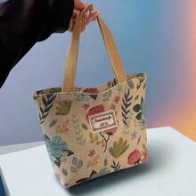 Lightweight Printed Canvas Shopping Bag, Cosmetic Bag, Zipper Closure, No Lining, Multi-Function Attendance Handbag, Suitable For Casual Shopping And Storage - Pink - View 8