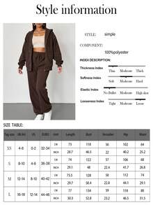 2pcs Solid Color Casual Zip-Up Hoodie Set, Suitable For Beach, Office, Workout, Home, Street, Spring, Autumn, Winter, Graduation, Back To School, Women Teachers, Fall Clothes, Winter Clothes, Halloween Costumes, Saudi National Day Clothes - 棕色 - 查看 2