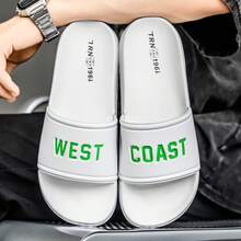 Fall/Winter Men White Letter Graphic Slides, Foam Slides For Daily Spring And Summer Slippers - Green - View 3