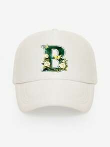 1pc Unisex Butterfly & Flower Letter Print Breathable Mesh Cap, Choose From 26 Letters, Fashionable Lightweight Sun Protection Hat For Spring/Summer Outdoor Daily Use, Suitable As Gift - White - View 37