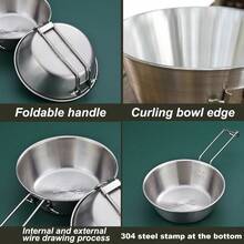 户外折叠雪铲碗，304不锈钢露营炊具套装，适用于明火加热 - 銀色 - 查看 4