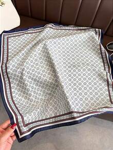 1pc 70*70cm Square Silk Scarf, Women's Satin Printed Headscarf, Neckerchief, Headband, Fashion Ladies Shawl, Scarf - Black and Gray - View 1