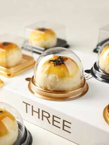 50套加厚圆形蛋黄糕点包装盒（带盖和底）、甜点蛋糕托盘和透明独立包装盒 - 彩色 - 查看 4