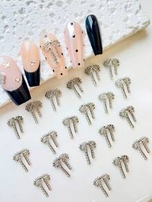 TSZS 20件套Y2K时尚蝴蝶结美甲饰品，流苏美甲装饰 - 灰色 - 查看 3