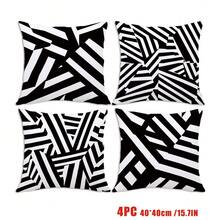 MEMNUN 4pcs Classic Black And White Striped Print Pillow Covers [No Pillow Insert], 17.7*17.7in(45*45cm)/19.69*19.69in(50*50cm)/15.75*15.75in(40*40cm), [Single-Sided Printing] Style Polyester Throw Pillow Covers For Sofa, Bed, Living Room, Bedroom, Car, Office, Hotel Decor, Perfect Gift For Family And Friends, Suitable For All Seasons - Multicolor - View 11