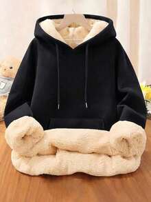 Women's Plain Kangaroo Hoodie With Plush Lining - Imported - Super Stylish And Warm - NEW RELEASE 2026 - màu đen - Xem 2