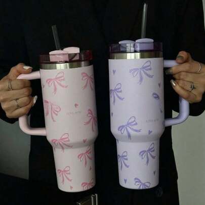 40oz-14oz Large Capacity Handled Tumbler, Insulated Stainless Steel Travel Mug, Suitable For Car, Camping, School, Office, Gym, Home, Great Gift For Women, Teens, Holidays, Birthdays (No Straw)