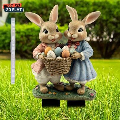 2D Flat Boho Style Acrylic Easter Bunny Garden Stake - Waterproof And Weather-Resistant, Suitable For Potted Plants, Lawn And Backyard Decor - Holiday Sculpture Art, Ideal Housewarming Gift