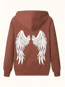 Plus Size - Plus Size Casual Hoodie With Printed Design On The Back - Black - View 7