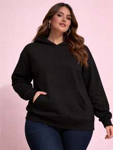 Women's Plus Size Printed Kangaroo Hoodie - màu đen - Xem 1
