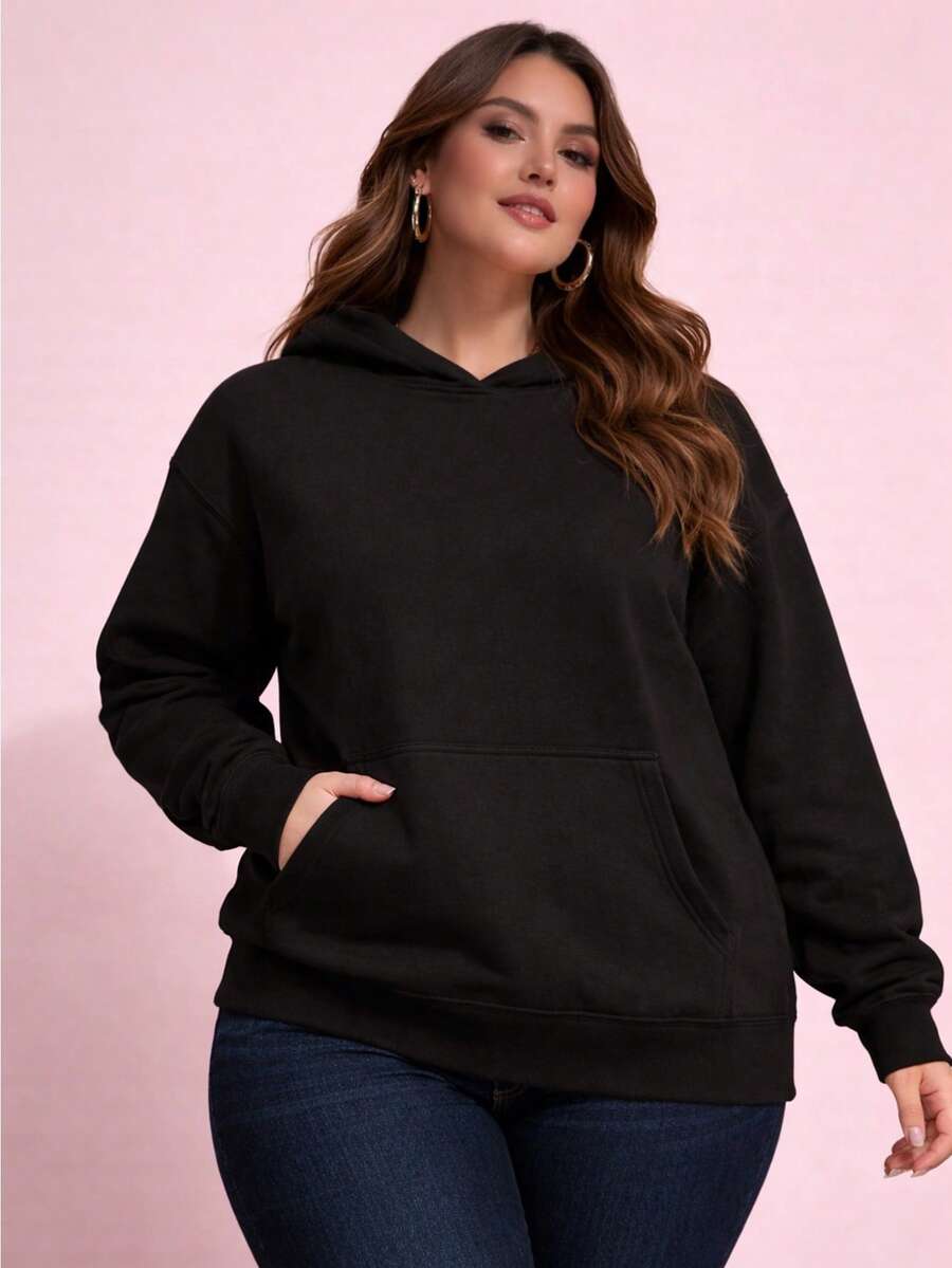 Women's Plus Size Printed Kangaroo Hoodie - màu đen - Xem 1