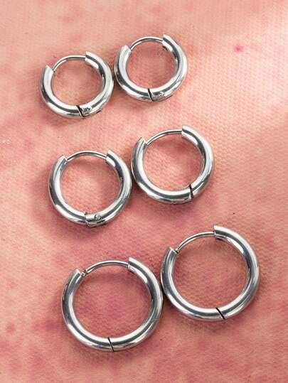 1 par de pendientes de aro de acero inoxidable de color plateado, con diseño bohemio, hippie y rock, joyas de perforación unisex adecuadas para uso diario, trabajo y reuniones