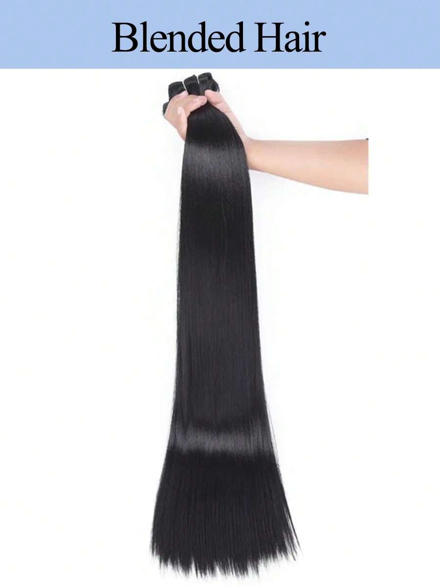 26英寸三合一长直发发束双层缝制发束和钩针编织发套装自然混合发质快速编织缝合发束女士假发钩针编织接发