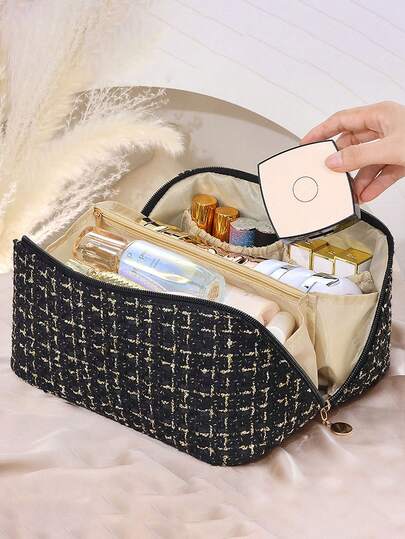 1pc Multi-Functional Travel Makeup Organizer Bag, Portable Women's Cosmetic Storage Pouch, Waterproof Toiletry Bag, Large Capacity Makeup Bag For Skincare, Makeup, Brushes, Powder, Lipstick, Suitable For Beach, School, Bathroom, Holidays, Valentine's Day, Christmas, Great Gift For Family And Friends, Essential For Autumn And Winter