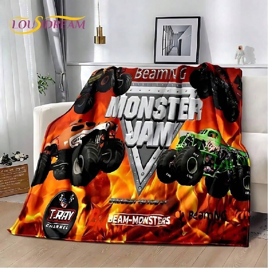 Monster Truck 3D Monster Jam Cartoon Soft Flannel Blanket For Bed Bedroom Sofa Picnic,Throw Blanket For Outdoor Leisure Nap Gift.Jpg - Nhiều màu - Xem 1