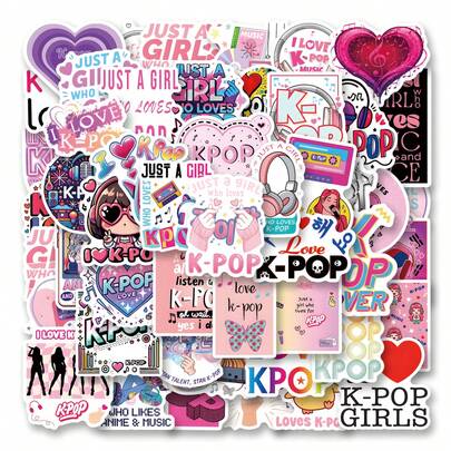 50 piezas Pegatinas de dibujos animados de Kpop, regalos de Kpop, decoración de Kpop, pegatinas de vinilo resistentes al agua para diarios, computadoras, álbumes de recortes, equipaje, botellas de agua, teléfonos