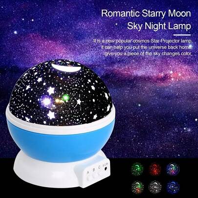 Proyector de luz nocturna giratorio 3D de estrellas y luna, alimentado por USB, 12 modos de color, luz decorativa para Ramadán, decoración novedosa para fiestas en el dormitorio, apto para mayores de 14 años, lámpara de proyección portátil para exteriores.