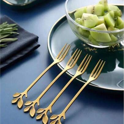 12/6/3/1 piezas Tenedores de postre de acero inoxidable, tenedores de fruta de 4.72 pulgadas con mango con forma de hoja, adecuados para el té de la tarde en casa, cafetería, fruta, pastel y postre, tenedores de acero inoxidable minimalistas y elegantes, esenciales de cocina, vajilla, ensalada, verduras
