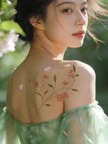 1 Sheet Leaf Vine Temporary Tattoo Stickers For Women, Waterproof Long-Lasting, Roses And Floral Designs, Spring&Summer Decoration Additions, Delicate And Exquisite, Suitable For Arms, Wrists, Insteps, Collarbones, Backs, Fake Tattoos - MultiWarna - View 7