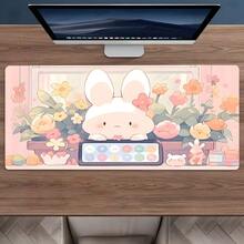 YUFZX Large Extended Pink Rabbit & Floral Pattern Mouse Pad, Non-Slip Rubber Base With Stitched Edges, Cute Aesthetic Art Style Desk Mat, Durable Computer Accessory For Home Office And Gaming, Ideal Gift For Gamers And Cute-Loving Teenage Girls - View 12