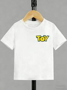 Disney Sining Boy: (Double Sided Print) Toy Story Woody, Buzz Lightyear, Trish, Hearts Horse, , Springbok, Mr. Potato, Three Eyed Boy And Other Cartoon Printed T-Shirts, Suitable For Spring And Summer Seasons, Making It Irresistible For Babies. Instantly Become The Focus, Cute Little Baby, Holiday Gift. - 白色 - 查看 2