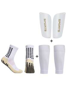 12-18 Years Old Youth Soccer 3 PiecesSet: Non-Slip Grip Mid-Calf Leg Warmers + Sports Shin Guard Sleeves + Shin Guards - Multicolor - View 6