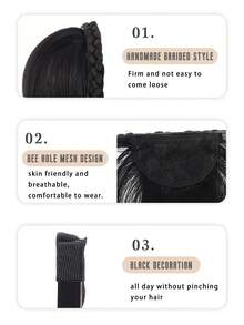 女士合成假发，带刘海，编织刘海，发带，发夹，假刘海，接发，隐形逼真刘海假发发带 - 彩色 - 查看 2