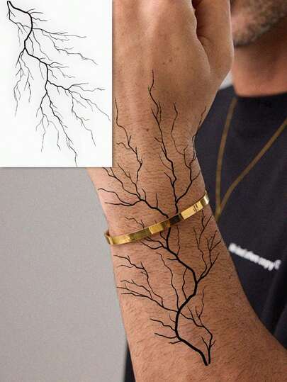 1张闪电形状临时纹身贴纸，防水防汗，逼真仿真纹身贴纸，适用于手腕、手臂、背部、腰部、脚踝、肩膀等部位，一次性皮肤艺术装饰贴纸，男女通用，DIY礼品贴纸