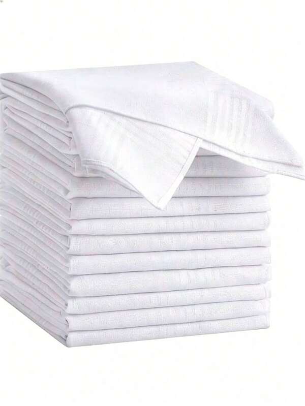 3pcs Men's Handkerchiefs, White Classic Pocket Handkerchiefs, Classic Men's Polyester Absorbent Plaid Handkerchiefs, Thin, Retro Style, Small Squares, Suitable For Elderly To Wipe Sweat.