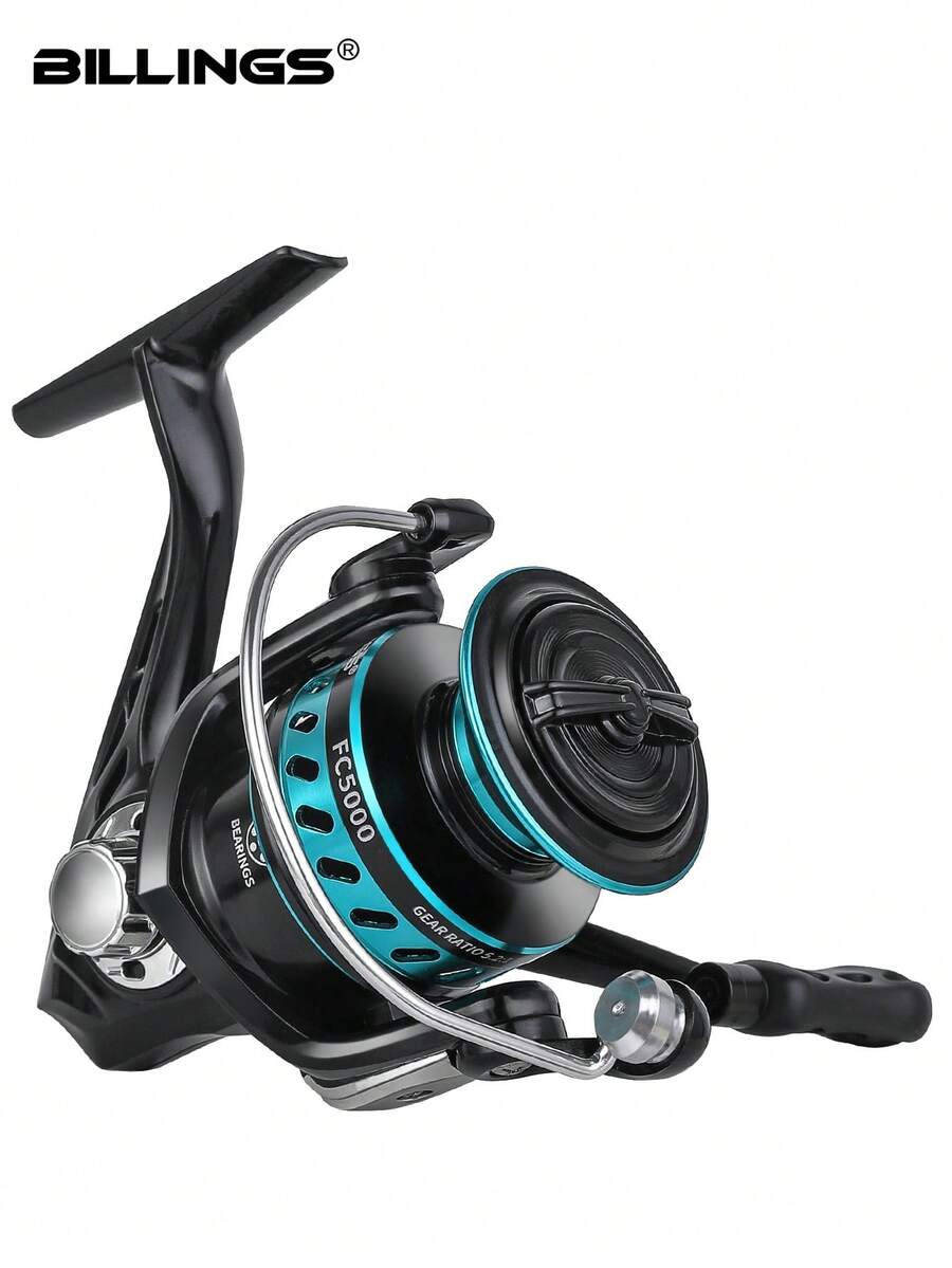 BILLINGS 纺车轮，淡水海水两用，最大拖拽力10公斤，金属线杯，超顺滑，5.2:1齿轮比，折叠式摇臂方便携带，左右手可互换 - 彩色 - 查看 1