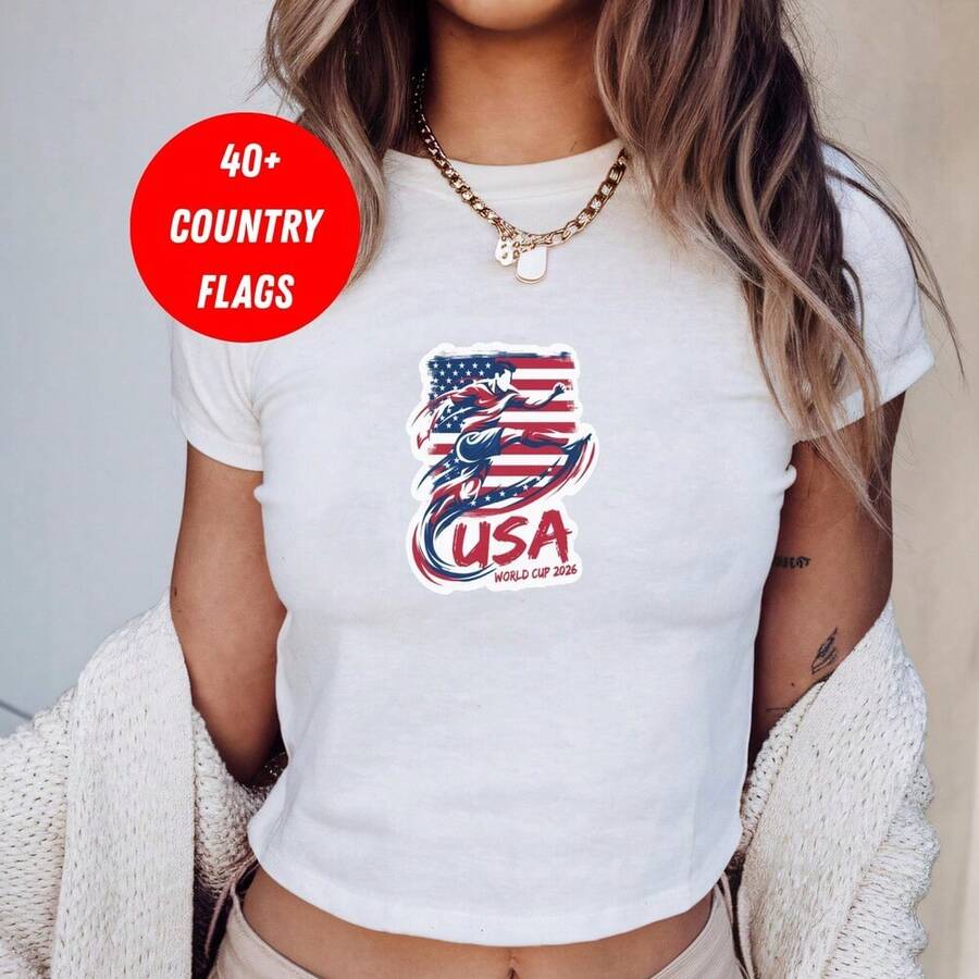 World Cup 2026 Baby Tee 40+ Country Icons World Cup 2026 Shirt Soccer Graphic Tee Soccer Fan Apparel - 白色 - 查看 1