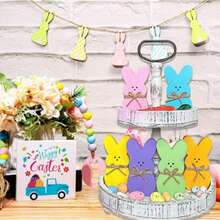 6-Piece Easter Wooden Rabbit Ornaments With Jute Rope Home Decor Holiday Props Decorative Rabbit Ornaments Wooden Crafts Wooden Rabbit Decor Festive Atmosphere Crafts Wooden Rabbit Celebrations Happy Easter Party Table Centerpiece Decor - Easter Bunny - View 6
