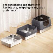 Litter Box With Lid, Stainless Steel Litter Box, Small Litter Pan For Kittens, Enclosed Cat Litter Pan, Non-Sticky Covered , Easy Clean - 50*35*35cm - View 11