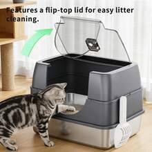 Litter Box With Lid, Stainless Steel Litter Box, Small Litter Pan For Kittens, Enclosed Cat Litter Pan, Non-Sticky Covered , Easy Clean - 50*35*35cm - View 9