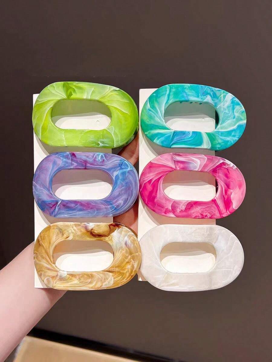 6pcs Marble Pattern Round Hair Clips, Summer Beach Hair Barrettes For Bun & Ponytail - Multicolor - View 1