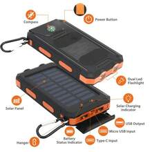 Solar Charger Power Bank 10000mAh Solar Phone Charger, Portable Charger Fast Charger Dual USB Ports Built-In LED Flashlight And Compass, IP65 Waterproof Portable Power Bank For Outdoor Activities - 橘色 - 查看 6