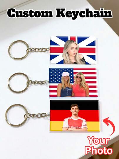 1/3/5pcs Customized Photo Acrylic Keychain, Flag Keychain, Personalized Keyring, Couples Keychain, Photo Keychain, Colorful, Cute, Adorable, Funny, Kawaii, Y2K, Stylish, Unisex, Gift For Boyfriend/Girlfriend, Husband/Wife, Dad/Mom, Football Players, Football Match, Photo Gifts For Valentine's Day, Birthday, Youth Anniversary, Father's Day, Mother's Day, Valentine's Day Gift, Birthday Gift, Anniversary Gift, Couples Gift, Delicate Romance, Utilitarian Chic