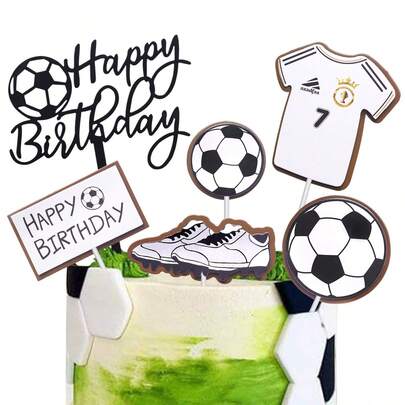 6pcs Football Cake Decorations - Abs, Football Shoes, Cake Toppers, Sports, Football Theme, Birthday Party, Football Party, Cake Decorations, Suitable For Boys And Girls Birthday Party, Small Gifts, Includes 6 Pre-Assembled Cupcake Decorations To Meet Your Various Decorating Needs