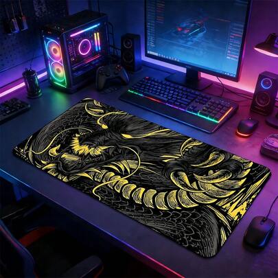 暗黑哥特式单色水墨武士大型游戏鼠标垫，加长防滑橡胶底座桌面垫，日式武士艺术电脑配件，耐用办公桌垫，适用于家庭办公室和游戏环境，历史和动作游戏爱好者的理想礼物