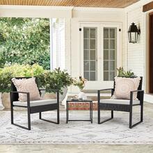 3 Pieces Outdoor Patio Wicker Furniture Set, Modern Rattan Chair Conversation Sets With Coffee Table For Yard And Bistro - 白色 - 查看 6