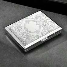 20个装复古花卉雕刻幸运阿拉伯纹样金属翻盖香烟盒，男士商务香烟盒 - 銀色 - 查看 6
