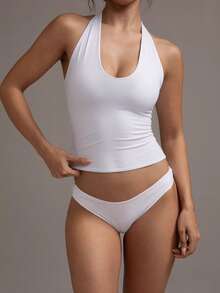 XLLAIS Áo hai dây hở lưng gợi cảm, áo tank top nữ cổ chữ U co giãn ôm sát thoải mái màu trắng mùa hè - trắng - Xem 8