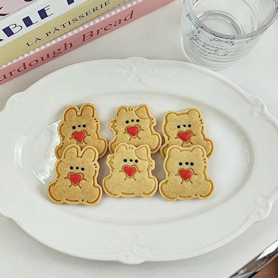 3Pcs Easter Rabbit Bear Cat Cookie Cutter Mold Heart Valentine's Day Biscuit Stamp Icing Cookie Plastics Kitchen Baking Items Back To School